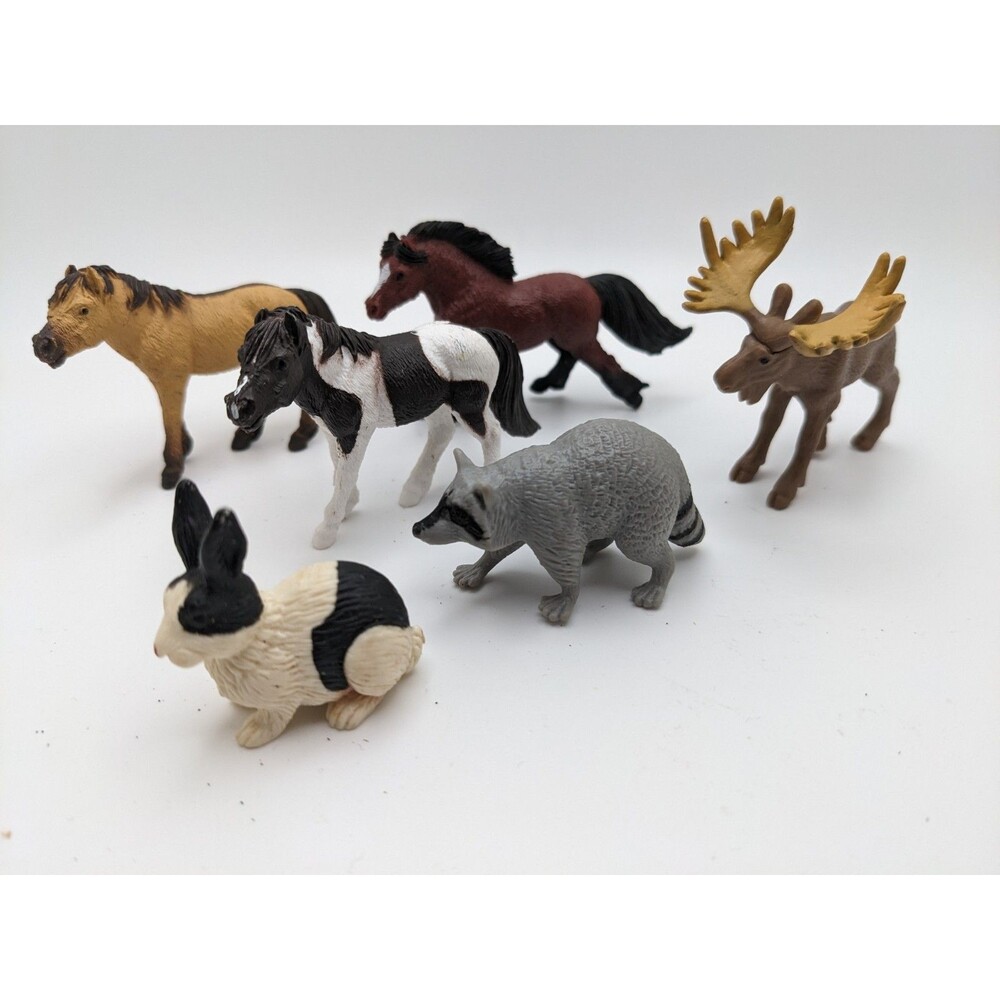 Safari Ltd Animal Figures Zoo Wildlife Farm Racoon Rabbit Horse Moose LOT 6